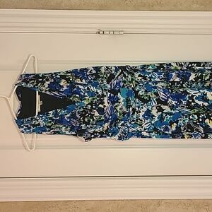 Evan Picone Floral Summer Halter Ruched Midi Dress Wedding Guest Size 12